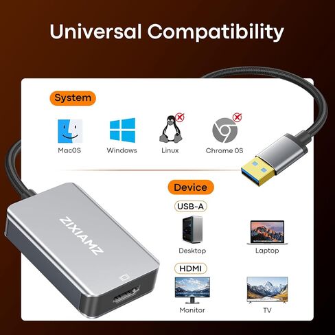 محول USB إلى HDMI، 1080P@60 هرتز لنظام التشغيل Windows 7/8/10/11 وMacOS | محول فيديو صوتي USB 3.0 ذكر إلى HDMI أنثى مناسب لشاشة سطح المكتب للكمبيوتر المحمول - يلزم تثبيت برنامج التشغيل in Kuwait