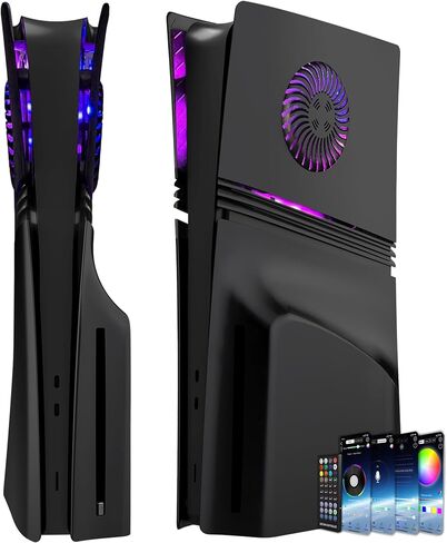 Faceplate for PS5 Pro Disc Edition with RGB Light Strip and Dust Filter with Cooling Vents DOBEWINGDELOU 400+ Effects LED Light Ring Console Face Plate Cover DIY Decoration Kit Accessories Black in Saudi Arabia