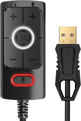 1Mii S03 External USB Sound Card, 7.1 Surround USB 3.5mm Jack Audio Adapter | for PC to Headphones, Plug & Play, Volume Control and Mic Mute for Gaming, USB to AUX for Headset, Computer, PS4, PS5, 6FT in Saudi Arabia