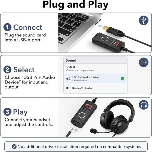 1Mii S03 External USB Sound Card, 7.1 Surround USB 3.5mm Jack Audio Adapter | for PC to Headphones, Plug & Play, Volume Control and Mic Mute for Gaming, USB to AUX for Headset, Computer, PS4, PS5, 6FT in Saudi Arabia