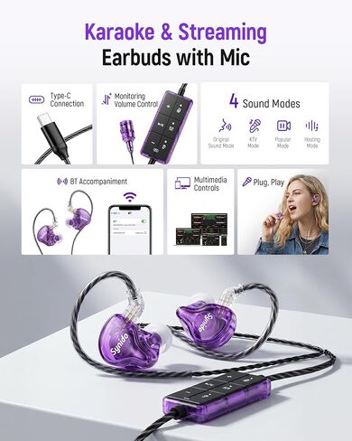Sound Card Karaoke Headset with Mic, in-Ear Monitor Livestreaming Headphone | BT Accompaniment, Noise Reduction Mic, 4 Sound Modes, 24Bit/48 kHz, for Smartphone, Tablet & PC, Singing Live Streaming in Saudi Arabia