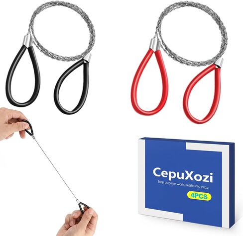 4-Pack 24 Inch Stainless Steel Wire Saw, Survival Cable Rope Saw, Small Pipe Cutter for PVC ABS Plastic, for Camping Wood Trees Metal Deer Bone, Herramientas de Plomeria, Red and Black in Saudi Arabia