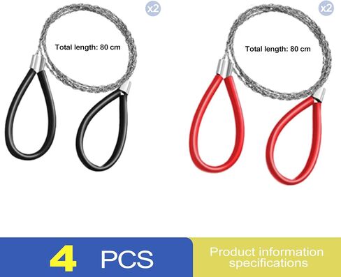 4-Pack 24 Inch Stainless Steel Wire Saw, Survival Cable Rope Saw, Small Pipe Cutter for PVC ABS Plastic, for Camping Wood Trees Metal Deer Bone, Herramientas de Plomeria, Red and Black in Saudi Arabia