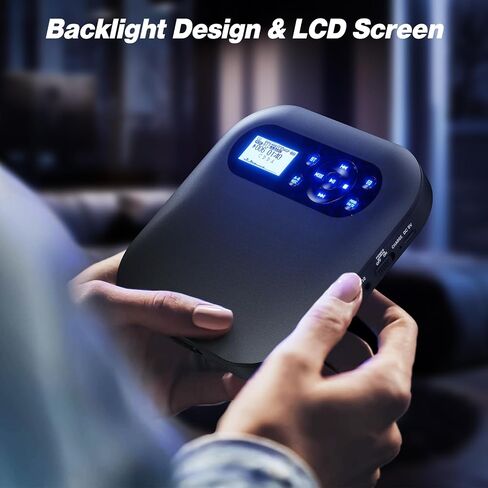 Desobry Portable CD Player with Bluetooth, Dual Speakers, FM Transmitter | Discman Player with Rechargeable Battery, AUX and Headphones, Anti‑Skip for Car, LCD Backlight for Home Upgraded in Kuwait