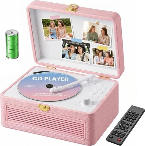Gueray Portable CD Player with Bluetooth 5.4, 3600mAh Rechargeable Battery | Hi-Fi speakers,FM Radio, Leather retro suitcase style,Vintage CD Music Kpop Player,gift idea for music lovers,home decor in Saudi Arabia