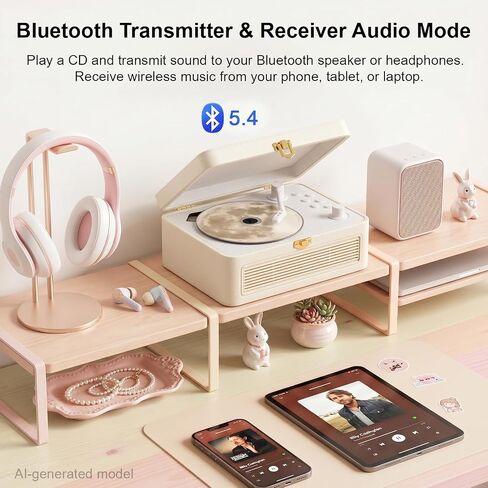 Gueray Portable CD Player with Bluetooth 5.4, 3600mAh Rechargeable Battery | Hi-Fi speakers,FM Radio, Leather retro suitcase style,Vintage CD Music Kpop Player,gift idea for music lovers,home decor in Saudi Arabia