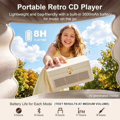 Gueray Portable CD Player with Bluetooth 5.4, 3600mAh Rechargeable Battery | Hi-Fi speakers,FM Radio, Leather retro suitcase style,Vintage CD Music Kpop Player,gift idea for music lovers,home decor in Saudi Arabia