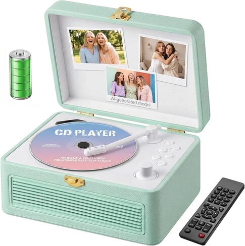Gueray Portable CD Player with Bluetooth 5.4, 3600mAh Rechargeable Battery | Hi-Fi speakers,FM Radio, Leather retro suitcase style,Vintage CD Music Kpop Player,gift idea for music lovers,home decor in Saudi Arabia