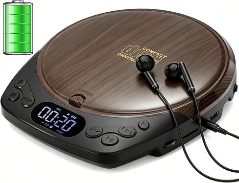 Gracioso Rechargeable Portable CD Player with Headphones for Car & Home | CD/MP3/Micro SD/AUX Out Supported, Retro CD Player, 60s Anti-Skip, Lock/Programmable/Timer, No Built-in Speakers (Walnut in Saudi Arabia