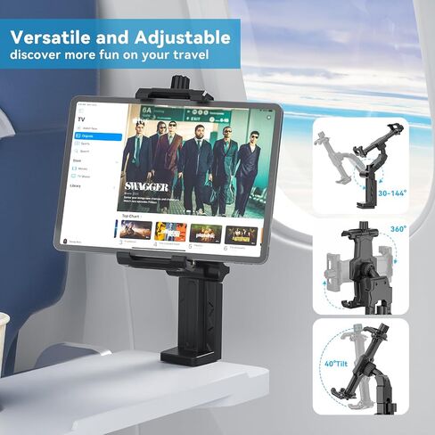 KDD Airplane Tablet Holder Mount, Adjustable Travel Essentials iPad Phone Stand with 360 Degree Rotation, Portable Tesla Model 3/Y Car Headrest Mount Compatible with iPad, Cell Phone in Kuwait