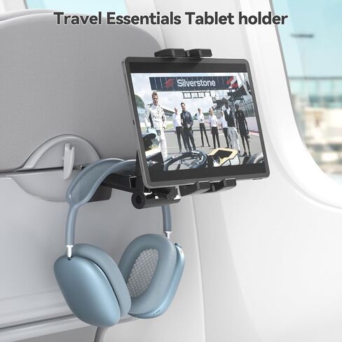KDD Airplane Tablet Holder Mount, Adjustable Travel Essentials iPad Phone Stand with 360 Degree Rotation, Portable Tesla Model 3/Y Car Headrest Mount Compatible with iPad, Cell Phone in Kuwait