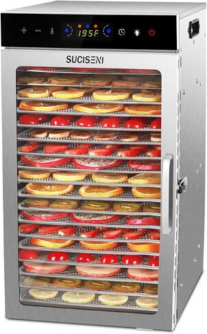 SUCISENI Food Dehydrator Machine 1000W 18 Trays Stainless Steel Commercial Food Dehydrated Dryer with 24H Timer Touch-Control LED Display, Compact Size for Home Jerky Herbs Meat Beef Fruit Vegetables in Saudi Arabia