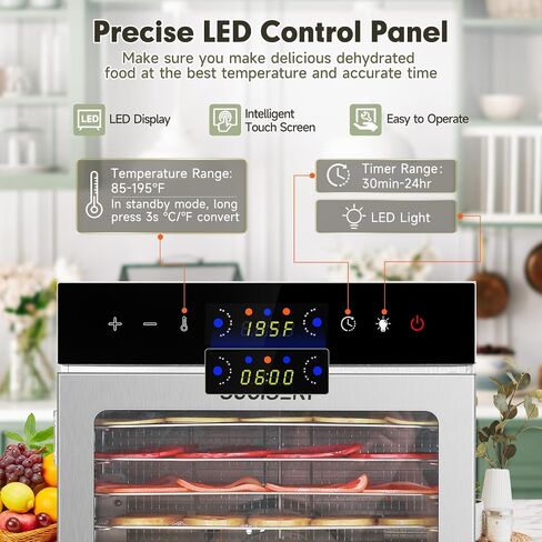 SUCISENI Food Dehydrator Machine 1000W 18 Trays Stainless Steel Commercial Food Dehydrated Dryer with 24H Timer Touch-Control LED Display, Compact Size for Home Jerky Herbs Meat Beef Fruit Vegetables in Saudi Arabia