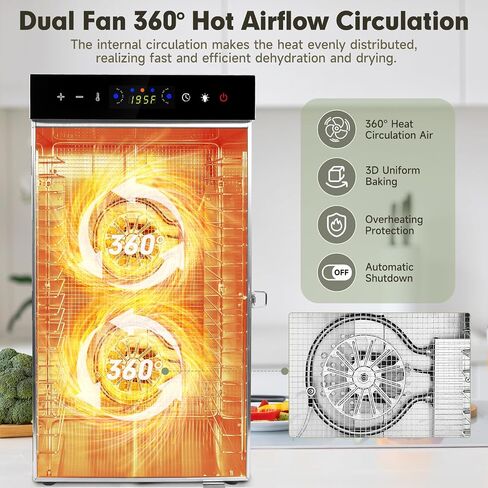 SUCISENI Food Dehydrator Machine 1000W 18 Trays Stainless Steel Commercial Food Dehydrated Dryer with 24H Timer Touch-Control LED Display, Compact Size for Home Jerky Herbs Meat Beef Fruit Vegetables in Saudi Arabia