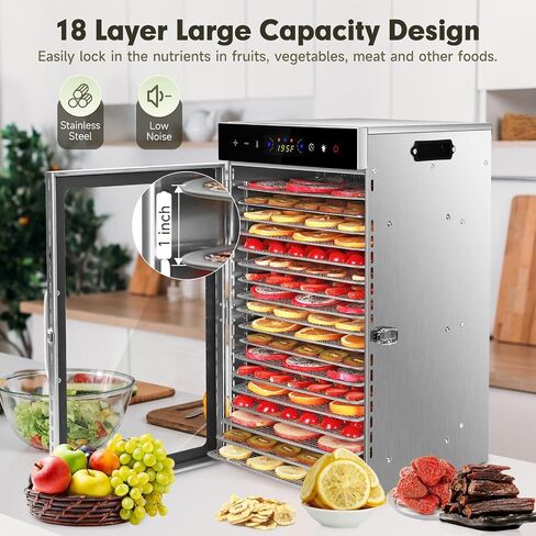 SUCISENI Food Dehydrator Machine 1000W 18 Trays Stainless Steel Commercial Food Dehydrated Dryer with 24H Timer Touch-Control LED Display, Compact Size for Home Jerky Herbs Meat Beef Fruit Vegetables in Saudi Arabia