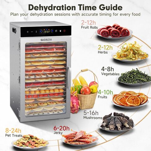 SUCISENI Food Dehydrator Machine 1000W 18 Trays Stainless Steel Commercial Food Dehydrated Dryer with 24H Timer Touch-Control LED Display, Compact Size for Home Jerky Herbs Meat Beef Fruit Vegetables in Saudi Arabia