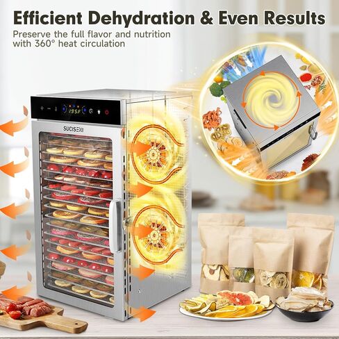 SUCISENI Food Dehydrator Machine 1000W 18 Trays Stainless Steel Commercial Food Dehydrated Dryer with 24H Timer Touch-Control LED Display, Compact Size for Home Jerky Herbs Meat Beef Fruit Vegetables in Saudi Arabia