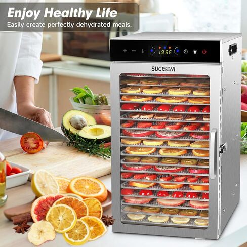 SUCISENI Food Dehydrator Machine 1000W 18 Trays Stainless Steel Commercial Food Dehydrated Dryer with 24H Timer Touch-Control LED Display, Compact Size for Home Jerky Herbs Meat Beef Fruit Vegetables in Saudi Arabia
