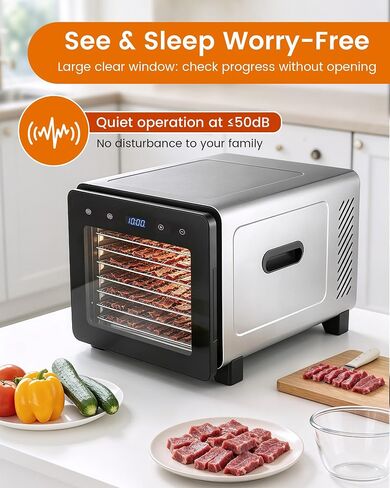 Food Dehydrator Machine, 720W 8-Tray Stainless Steel Dryer with Clear Window Door, 95-170°F Digital Temp Control & 24H Timer, 360° Airflow for Jerky, Fruit, Herbs, Dog Treats in Saudi Arabia