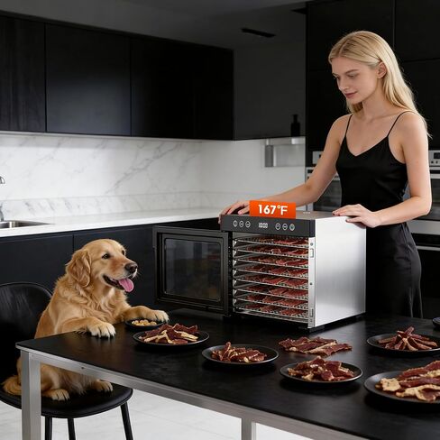 PSIIDAN Upgraded Food Dehydrator Machine, 650W Powerful Dehydrator with 8 Stainless Steel Trays & Interior Light, Adjustable Timer and Temperature for Jerky, Fruits, Herbs, Dog Treats in Saudi Arabia