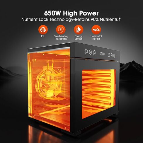 PSIIDAN Upgraded Food Dehydrator Machine, 650W Powerful Dehydrator with 8 Stainless Steel Trays & Interior Light, Adjustable Timer and Temperature for Jerky, Fruits, Herbs, Dog Treats in Saudi Arabia