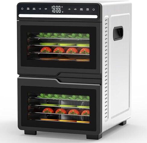 WAA Food Dehydrator, 12 Stainless Steel Trays with 8.8 ft² Drying Space, 1100W, 176°F Dehydrated Dryer for Jerky & Time Control for Two Chambers for Meat, Pet Treats, Herb, Fruit, Vegetables in Saudi Arabia