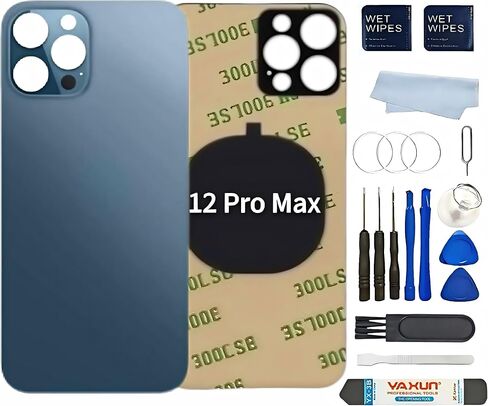 بديل الزجاج الخلفي لهاتف iPhone 12 pro max 6.7 بوصة غطاء خلفي مع شريط 3M مثبت مسبقًا + أدوات (أزرق، iPhone 12 pro max) in Kuwait