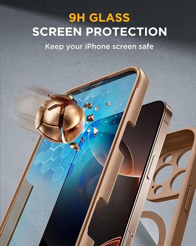 miracase Magnetic for iPhone 16 Pro Case Full-Body Phone with Built-in Glass Screen Protector, [Compatible with MagSafe] Military Drop Proof 16 Pro Cover Bumper 6.3 inch, Gold Brown in Saudi Arabia