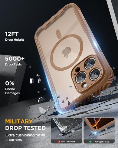 miracase Magnetic for iPhone 16 Pro Case Full-Body Phone with Built-in Glass Screen Protector, [Compatible with MagSafe] Military Drop Proof 16 Pro Cover Bumper 6.3 inch, Gold Brown in Saudi Arabia