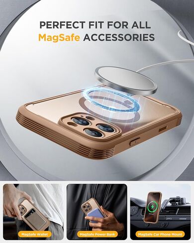 miracase Magnetic for iPhone 16 Pro Case Full-Body Phone with Built-in Glass Screen Protector, [Compatible with MagSafe] Military Drop Proof 16 Pro Cover Bumper 6.3 inch, Gold Brown in Saudi Arabia