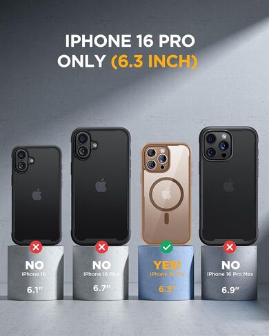 miracase Magnetic for iPhone 16 Pro Case Full-Body Phone with Built-in Glass Screen Protector, [Compatible with MagSafe] Military Drop Proof 16 Pro Cover Bumper 6.3 inch, Gold Brown in Saudi Arabia
