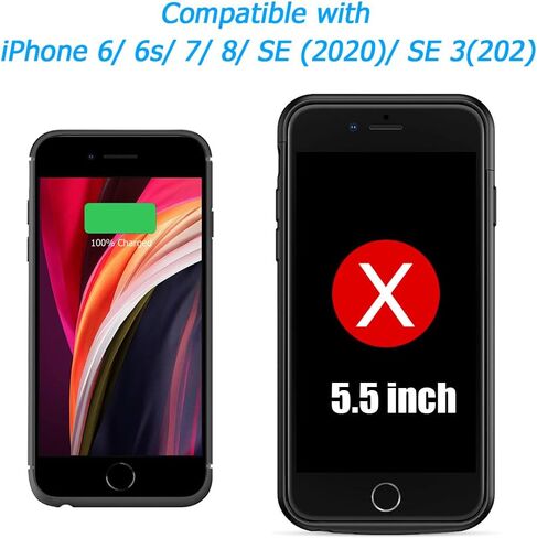 Battery Case for iPhone 8/7/6s/6/SE 3/SE 2, Upgraded 10000mAh Portable Battery Pack Charger Case Support Carplay Compatible with iPhone SE 3/SE 2/8/7/6s/6 (4.7 inch) External Charging Case (Black) in Kuwait