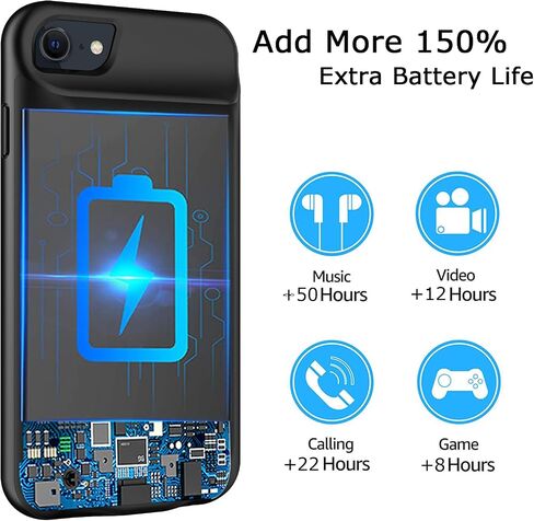 Battery Case for iPhone 8/7/6s/6/SE 3/SE 2, Upgraded 10000mAh Portable Battery Pack Charger Case Support Carplay Compatible with iPhone SE 3/SE 2/8/7/6s/6 (4.7 inch) External Charging Case (Black) in Kuwait