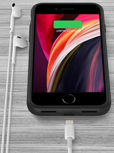 Battery Case for iPhone 8/7/6s/6/SE 3/SE 2, Upgraded 10000mAh Portable Battery Pack Charger Case Support Carplay Compatible with iPhone SE 3/SE 2/8/7/6s/6 (4.7 inch) External Charging Case (Black) in Kuwait