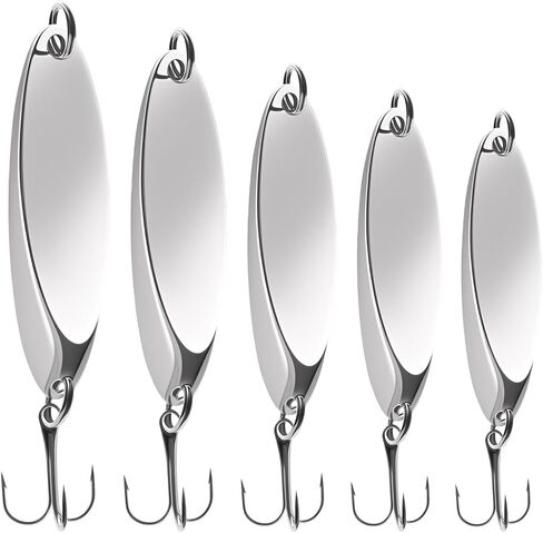Fishing Lures Spoons, Trout Lures 5pcs/30pcs Hard Metal Spinner Bass Baits 5 Sizes Casting Spoon Hooks for Salmon Bass in 1/5oz 1/4oz 3/8oz 1/2oz 3/4oz in Saudi Arabia