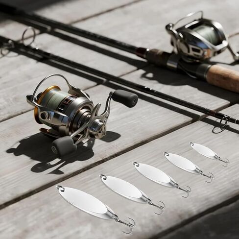 Fishing Lures Spoons, Trout Lures 5pcs/30pcs Hard Metal Spinner Bass Baits 5 Sizes Casting Spoon Hooks for Salmon Bass in 1/5oz 1/4oz 3/8oz 1/2oz 3/4oz in Saudi Arabia