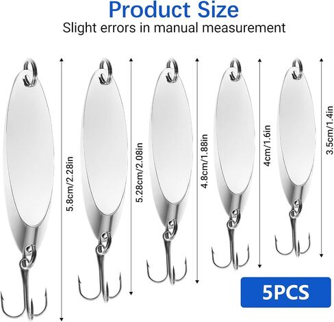 Fishing Lures Spoons, Trout Lures 5pcs/30pcs Hard Metal Spinner Bass Baits 5 Sizes Casting Spoon Hooks for Salmon Bass in 1/5oz 1/4oz 3/8oz 1/2oz 3/4oz in Saudi Arabia