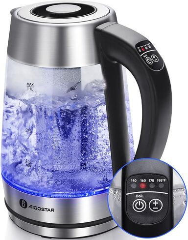 Aigostar Electric Kettle with Temperature Control and Tea Infuser | 1500W, 1.7L Hot Water Kettle with Variable Temperature, Keep Warm Function, LED Indicator Light Change, Auto Shut-Off in Saudi Arabia