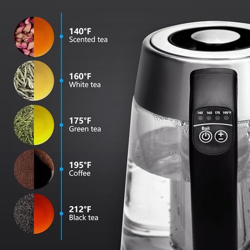 Aigostar Electric Kettle with Temperature Control and Tea Infuser | 1500W, 1.7L Hot Water Kettle with Variable Temperature, Keep Warm Function, LED Indicator Light Change, Auto Shut-Off in Saudi Arabia