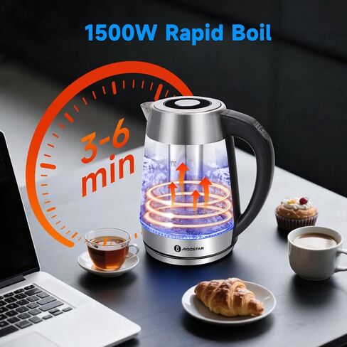 Aigostar Electric Kettle with Temperature Control and Tea Infuser | 1500W, 1.7L Hot Water Kettle with Variable Temperature, Keep Warm Function, LED Indicator Light Change, Auto Shut-Off in Saudi Arabia