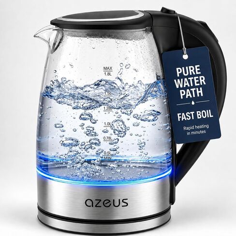 Azeus 1.8L Electric Kettle CX-817 - Fast Boil, Auto Shut-Off, Boil-Dry Protection, 360° Swivel Base - Stainless Steel Water Boiler for Tea, Coffee, and Hot Water in Saudi Arabia