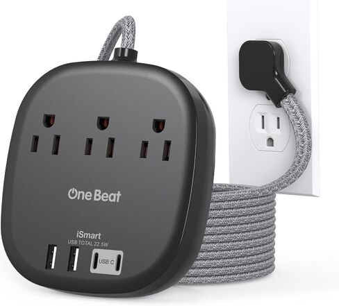 Travel Essentials, 22.5W/4.5A Flat Plug Power Strip, 6 Ft Extension Cord | 3 Outlets 4 USB Ports(2 USB C) Desktop Charging Station, Power Strip No Surge Protection for Cruise Ship, Dorm Room in Saudi Arabia
