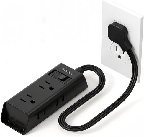 Addtam Flat Plug Extension Cord with 6 Outlet Extender for Cruise Travel | 5 ft Power Strip, No Surge Protector for Home Office and Dorm, Cruise Ship Essentials, Easy Mountable, On and Off Switch, ETL in Saudi Arabia