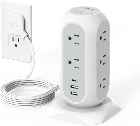 TESSAN Tower Power Strip Flat Plug with 1050J Surge Protection, 6 Ft, Grey in Kuwait