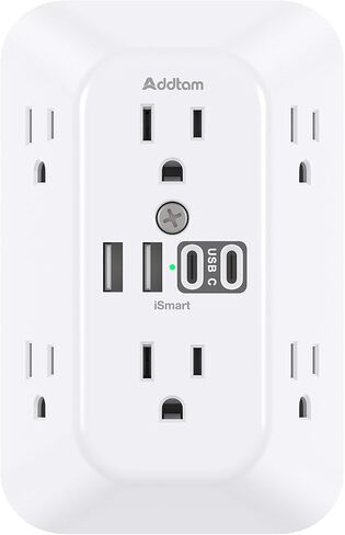 Addtam Surge Protector Outlet Extender, 6-Outlet Splitter with 4 USB Wall Charger(2 USB-C Ports), Multi Plug Wall Outlet 1800J Power Strip for Home Office Dorm Room Essentials in Saudi Arabia
