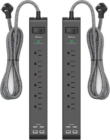 2 Pack Surge Protector Power Strip with 6 Outlets 4 USB Ports | 5-Foot Long Heavy-Duty Braided Extension Cords Flat Plug 900 Joules 15A Circuit Breaker Wall Mount for Home Office ETL Listed in Saudi Arabia