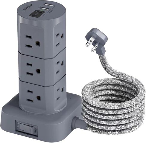 Power Strips with Surge Protection, Flat Plug Power Strip Tower | Charging Station 12 Outlets 4 USB Ports, 1080J 6Ft Extension Cord with Multiple Outlets, Office Supplies, Dorm Essentials in Saudi Arabia