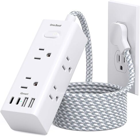 One Beat Surge Protector Power Strip, 5 Ft Flat Plug Extension Cord, 900J | 6 Outlets 4 USB Ports(2 USB C), Wall Mount Outlet Extender Small Power Strip for Travel Home Office College Dorm Room Station in Saudi Arabia