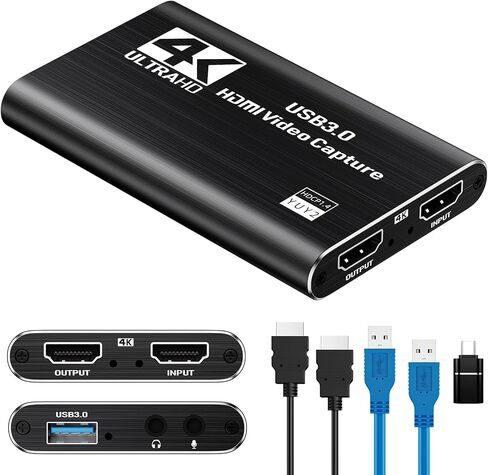 Papeaso USB 3.0 HDMI Capture Card, 2K30 FPS Capture with 4K Pass-Through | 2K30FPS/1080P60 capture & streaming with ultra-low latency 4K pass-through. for PS4/5, Switch 1/2, Xbox, PC, Mac & camera. in Saudi Arabia