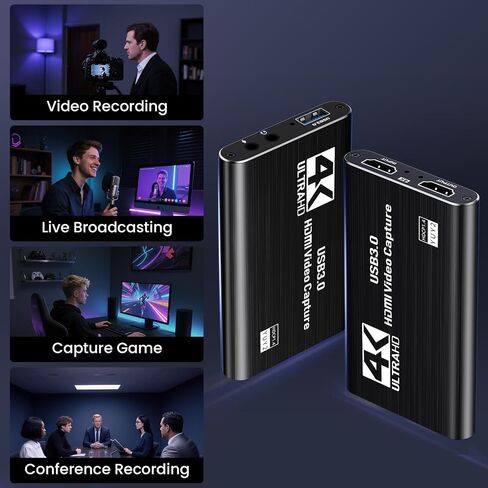 Papeaso USB 3.0 HDMI Capture Card, 2K30 FPS Capture with 4K Pass-Through | 2K30FPS/1080P60 capture & streaming with ultra-low latency 4K pass-through. for PS4/5, Switch 1/2, Xbox, PC, Mac & camera. in Saudi Arabia